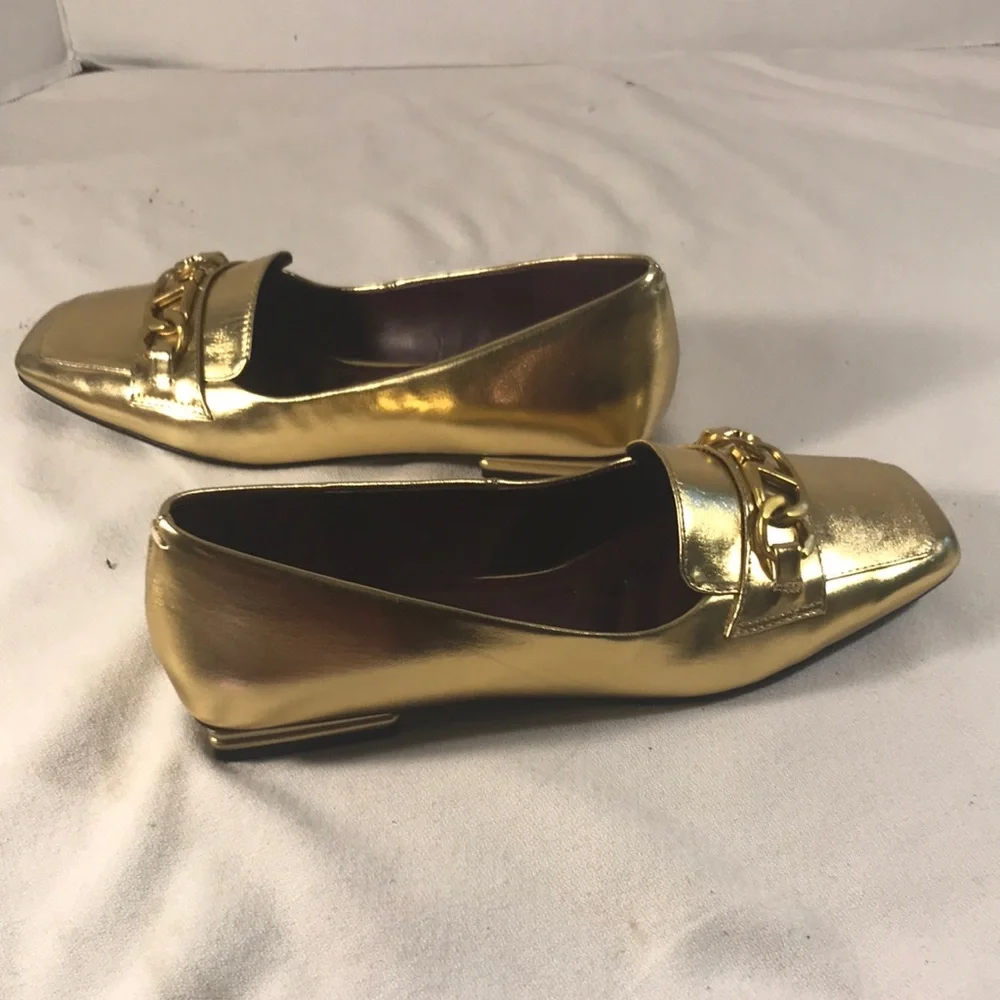 Franco Sarto Tiara Metallic Gold Women's Loafers With Sleek Chain